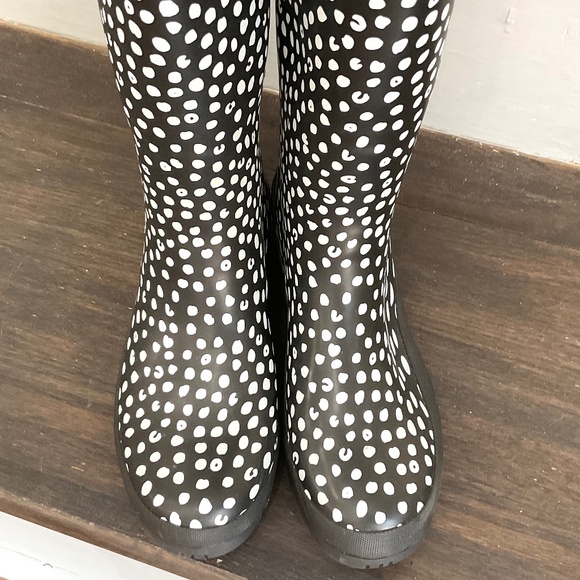 BLACK WHITE JOULES WELLY PRINT KNEE HIGH RAIN BOOTS SIZE US 8/ EU 39 - Picture 6 of 10